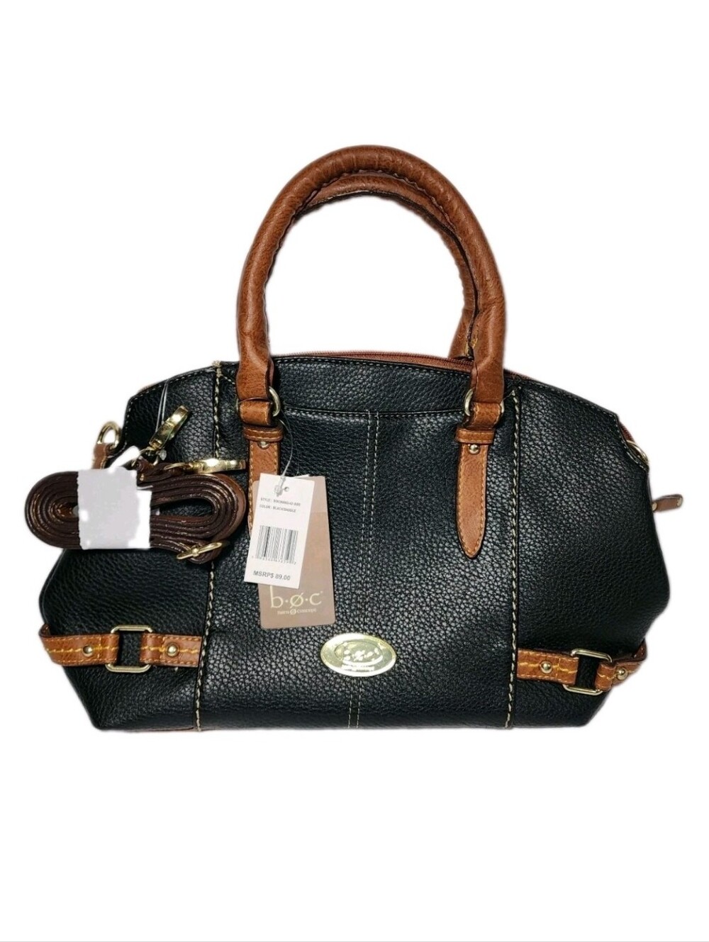NWT BOC B.O.C. Purse Satchel Bag Black Brown Beautiful Pebbled Faux Leather New